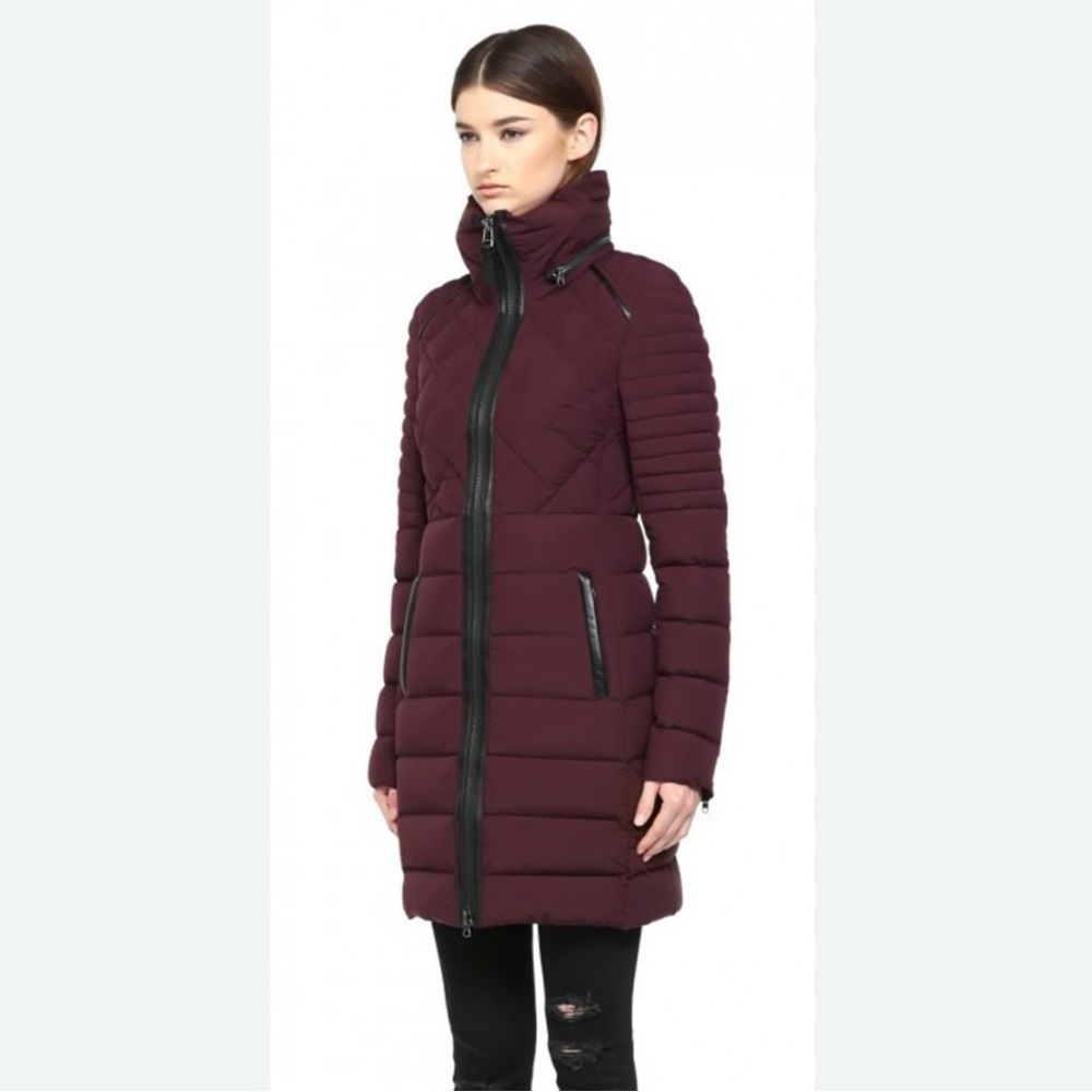 Mackage Burgundy & Black trim Quilted winter coat with hood walk in style